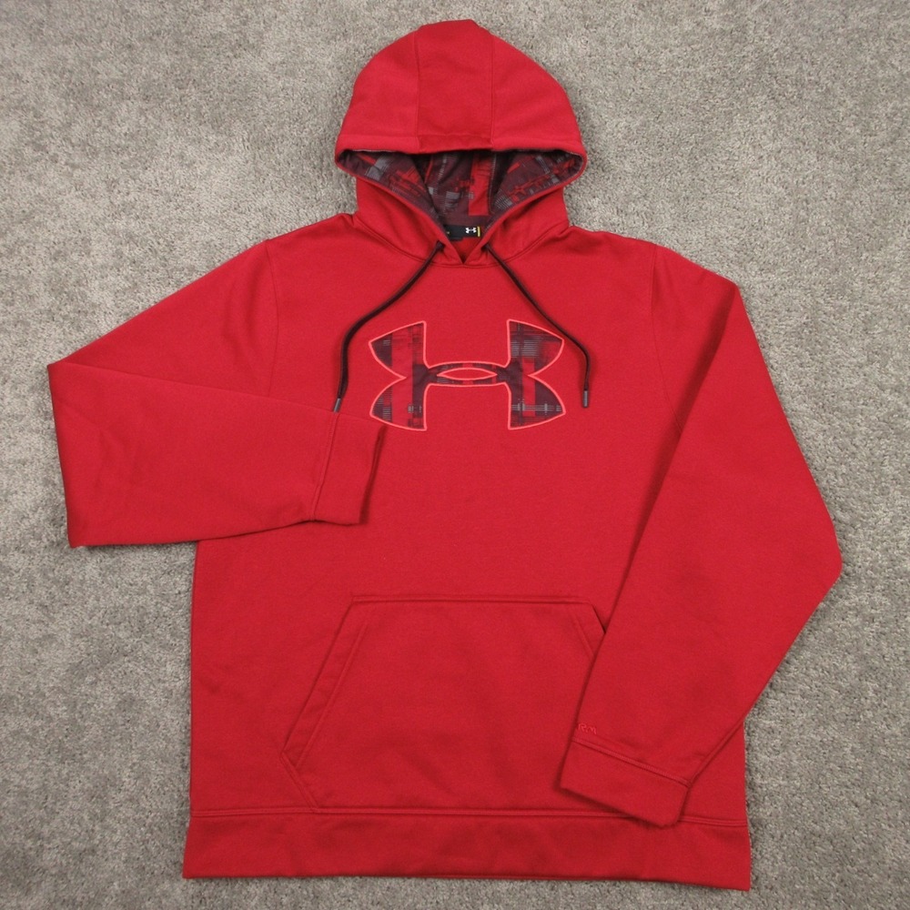 Under Armour Sweater Mens Large Red Storm Fleece Pullover Hoodie Sweatshirt EUC